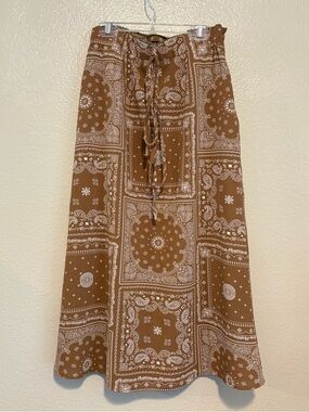V ery J Boho Bandana Paisley Midi Slip Skirt Brown Western Core Size Medium